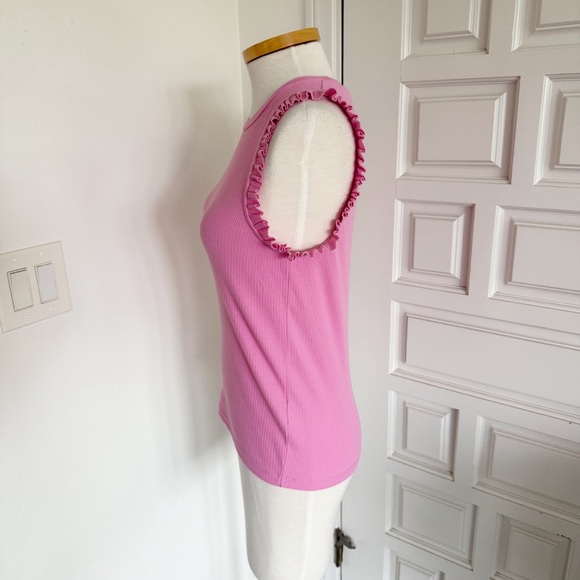 J. Crew Pink Top Ribbed Ruffle Sleeveless Cotton Blend Size Small - Picture 5 of 10